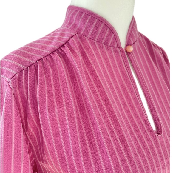 Vintage St Michael (Marks & Spencer) 80s Pink Striped Blouse; Sz UK 14, US Sm - Picture 3 of 7